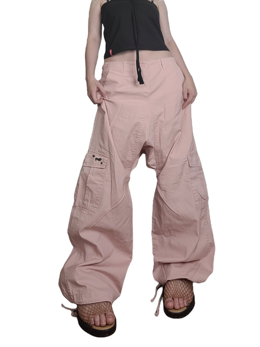 Baggy cargo 90s vintage rose pastel multipoches roxy skater grunge