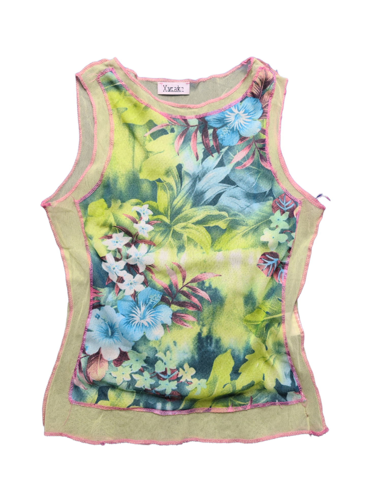 Tank top y2k indie style printed imprime hisbiscus tropical pattern cute patchwork coutures surjetees y2k 2000s girly archive fashion