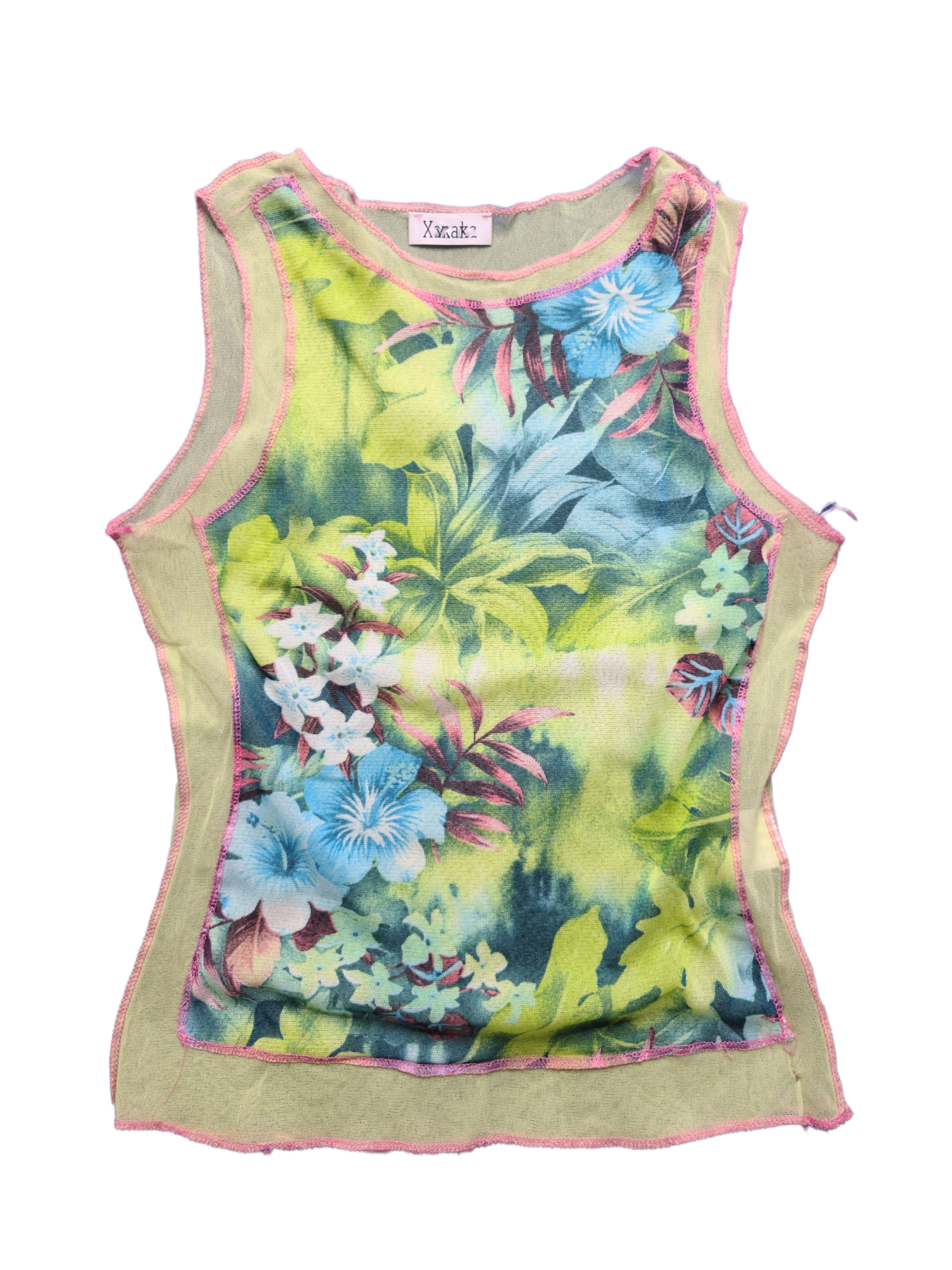 Tank top y2k indie style printed imprime hisbiscus tropical pattern cute patchwork coutures surjetees y2k 2000s girly archive fashion