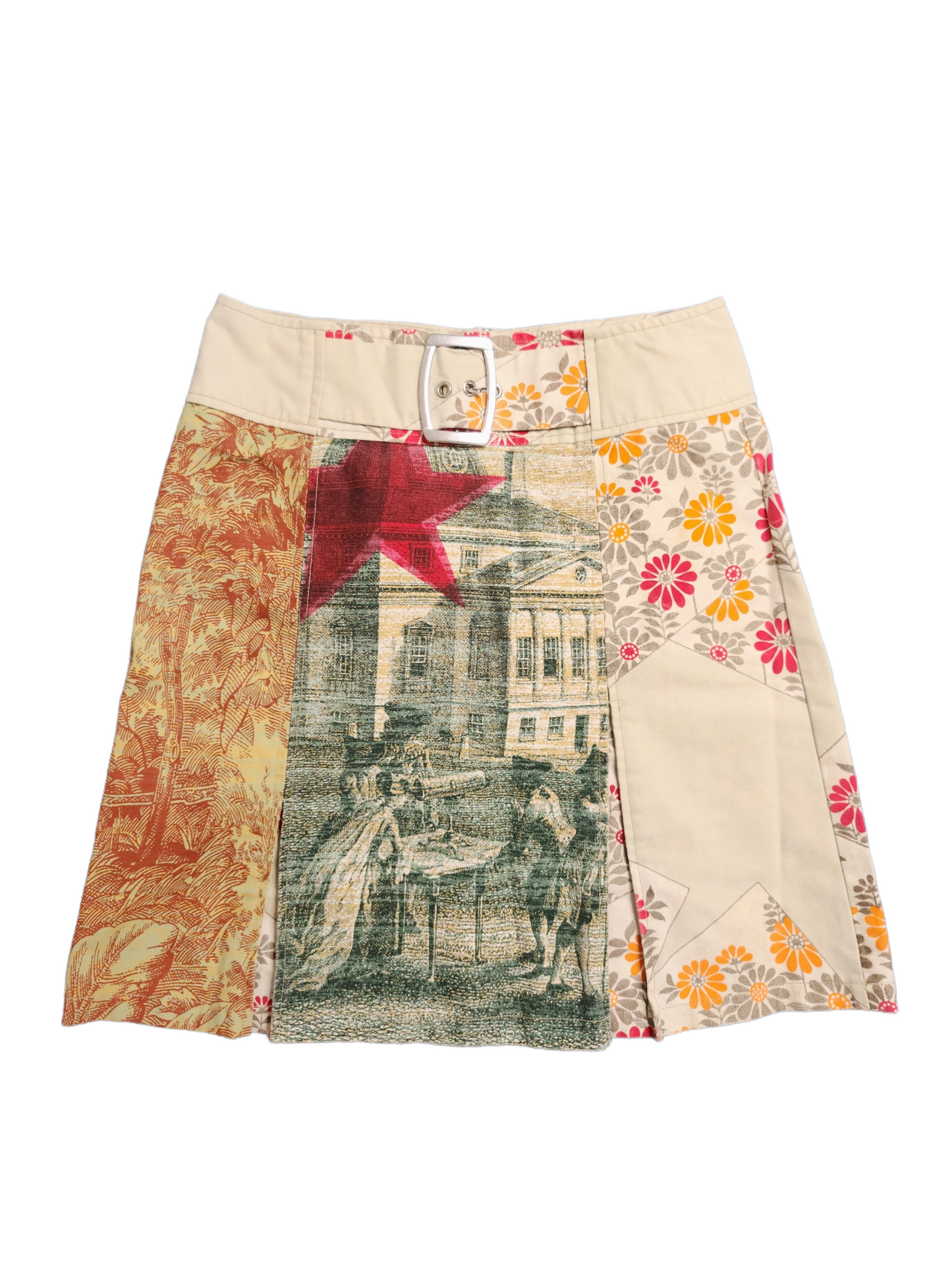 Jupe vintage y2k bohem patchwork custo barcelona 2000s rare archive fashion colorful pattern printed avant garde