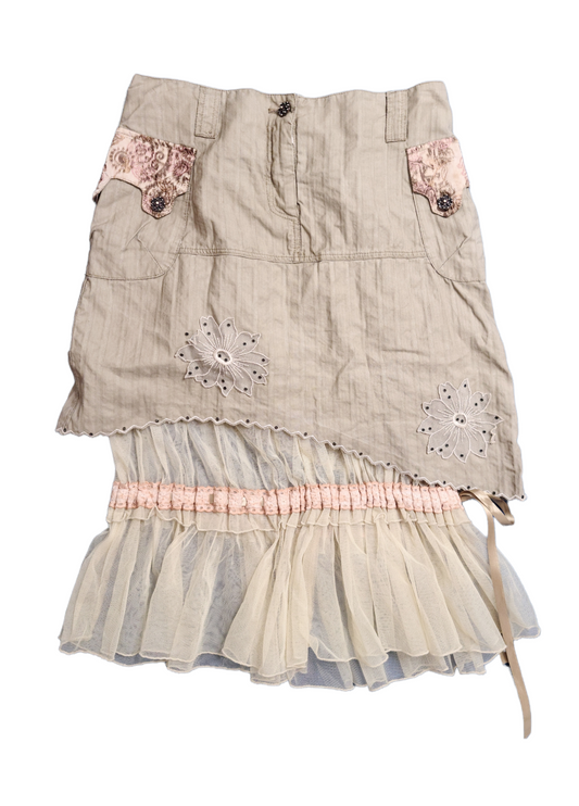 Jupe y2k fairygrunge fairy fairycore bohem bohemian nature earthytones forest cute harajuku kawaii japan made in italy vintage skirt broderie dentelle