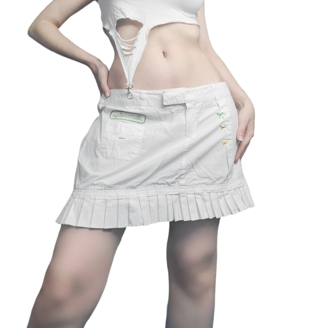 Jupe blanche vintage 90s coton pastel broderie tennis cute sportwear