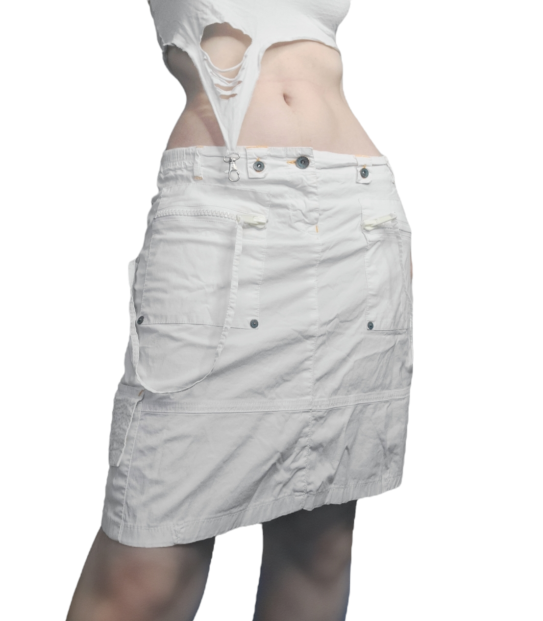 White techwear cargo skirt