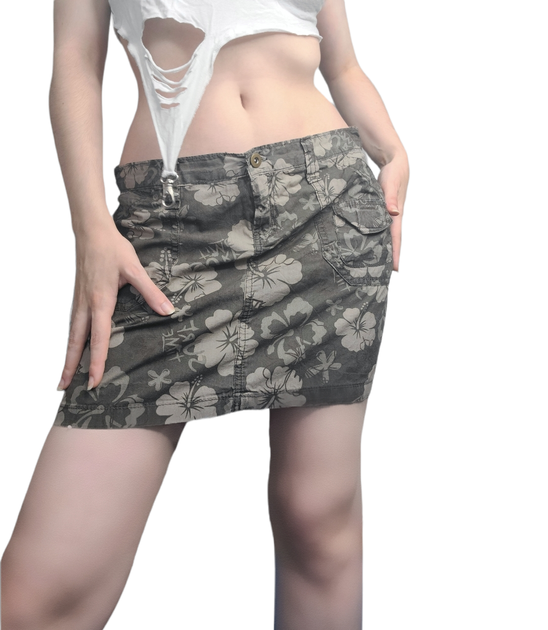 Hibiscus mini skirt kaki grunge vintage y2k 2000s