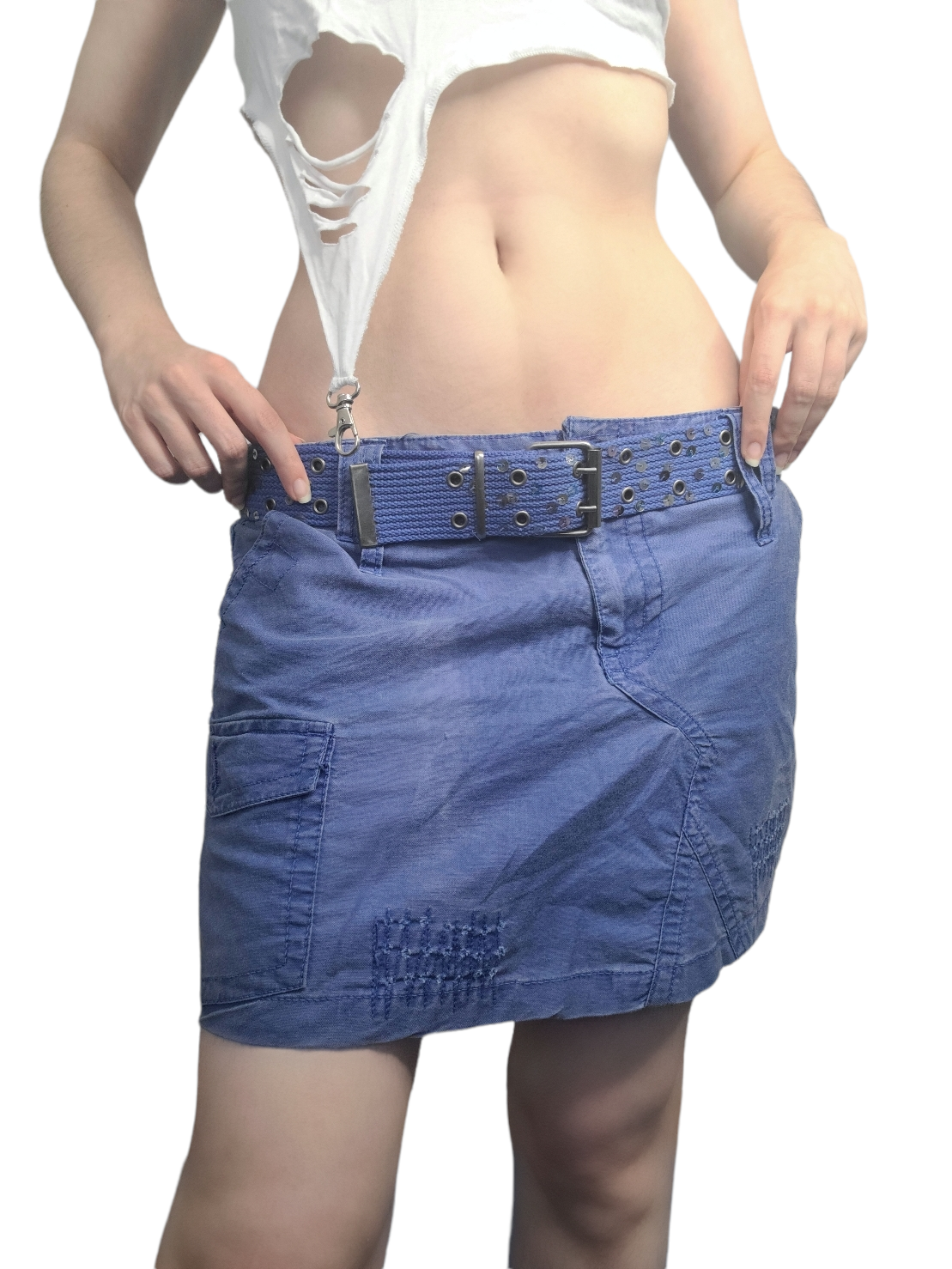 Y2k belted mini jean skirt