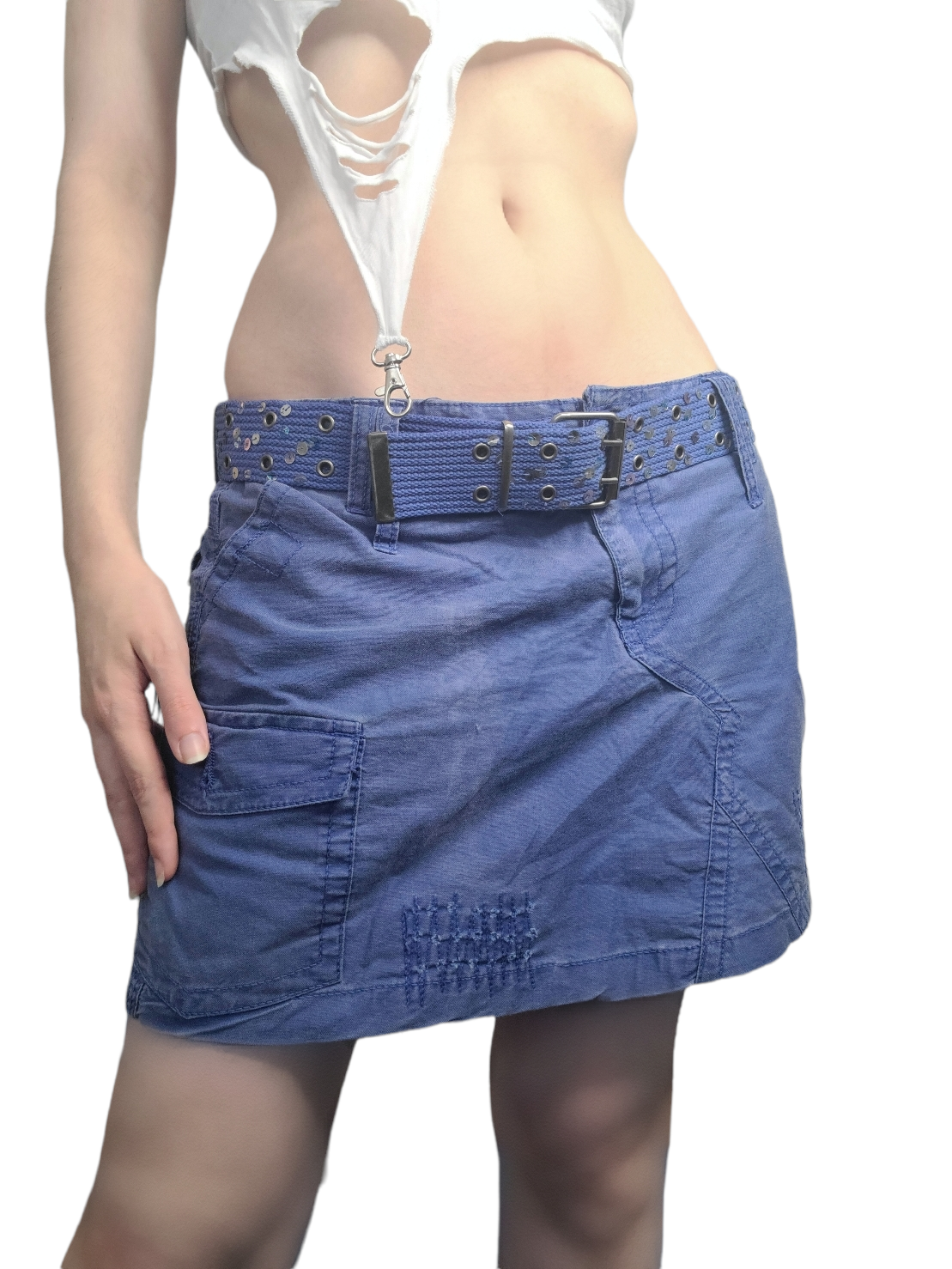 Y2k belted mini jean skirt