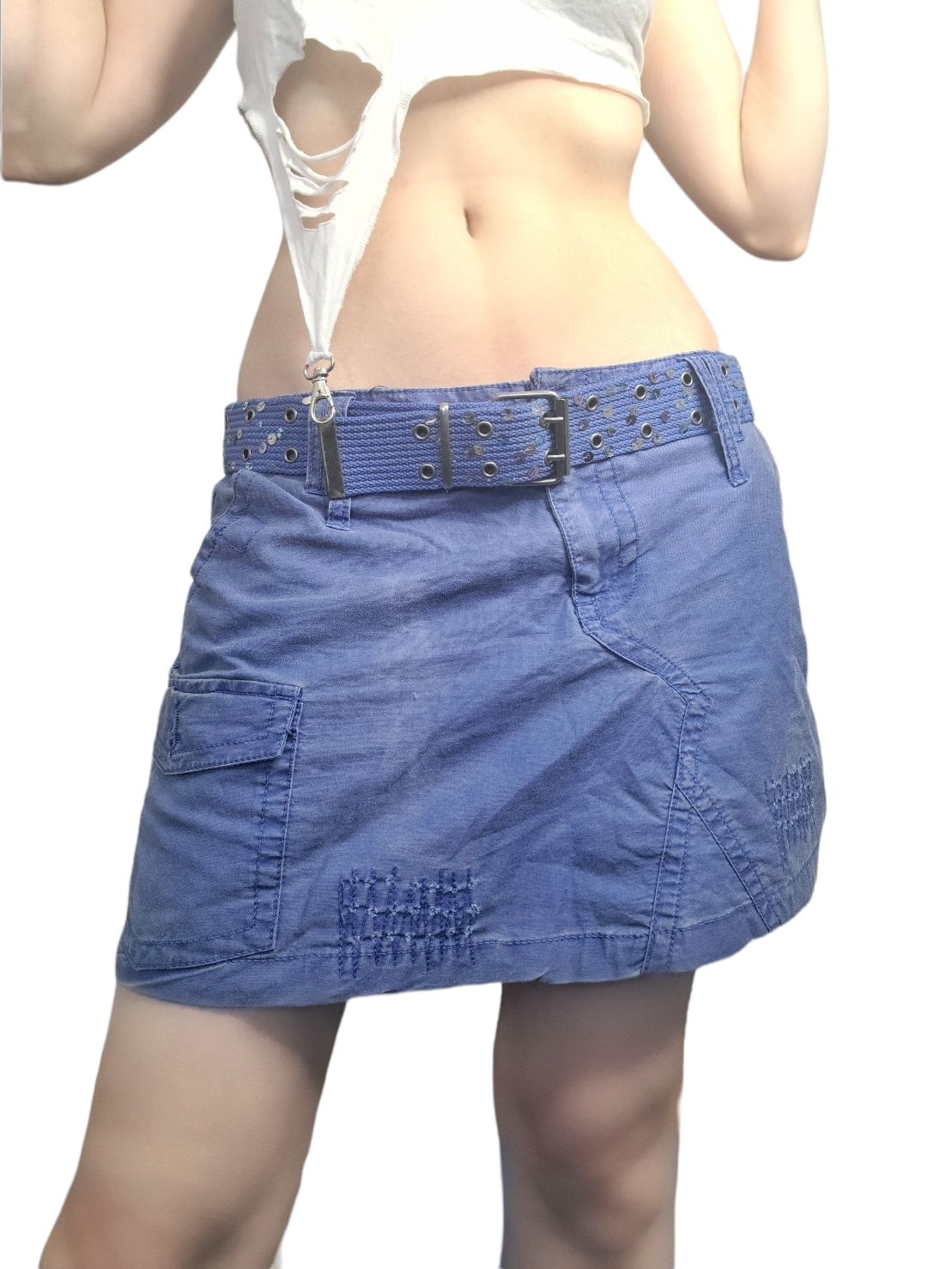 Y2k belted mini jean skirt