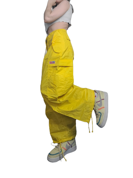 Miltary cargo parachute pants vintage oversize goepcore sportwear techwear 90s jaune ufo 