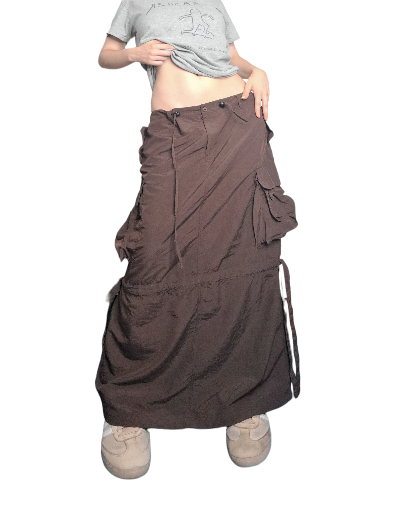 Maxi skirt jupe longue cargo gorpcore techwear marron multipoches grunge 90s skater