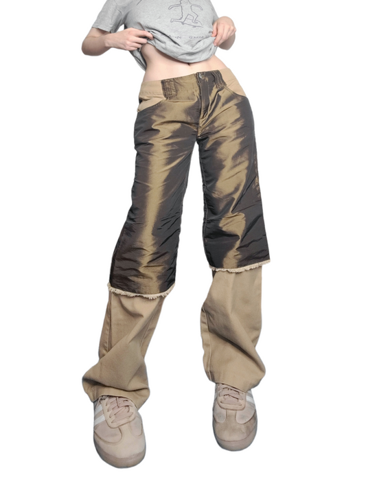 Pantalon vintage subversive basics archive fashion cybery2k patchwork bi matiere createur biche de bere evase large 