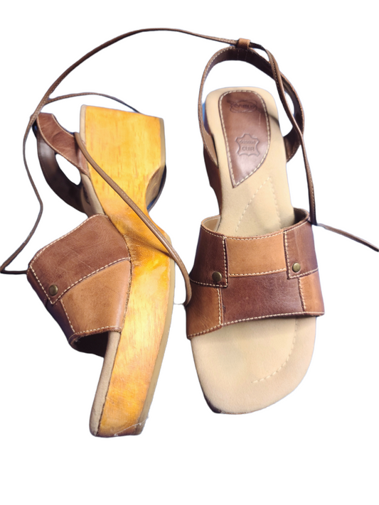 Sandales vintage 90s patchwork plateformes bohem earthytones 