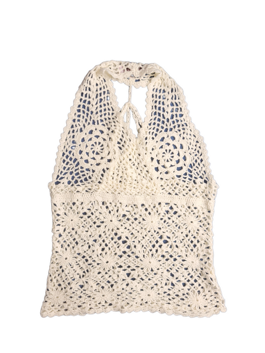 White y2k bohemian crochet top
