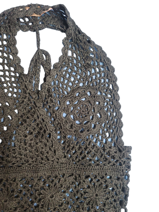 Top crochet bohem y2k noir