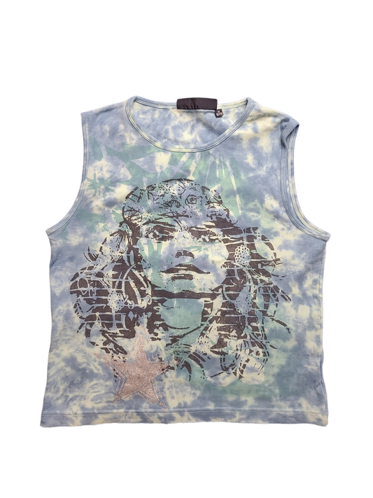 Indie style tank top graphic vintage 90s y2k visage imprime printed aesthetic tie and dye