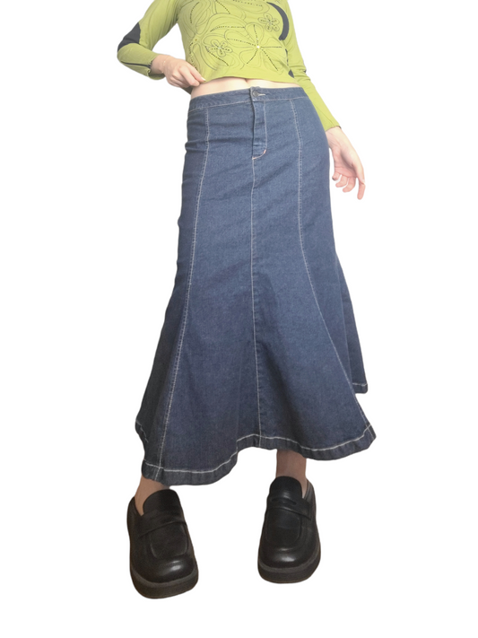 Long bohemian denim skirt