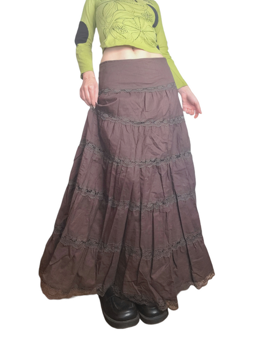 Longue jupe fairycore volants maxi skirt vintage bohem fairygrunge earthytones