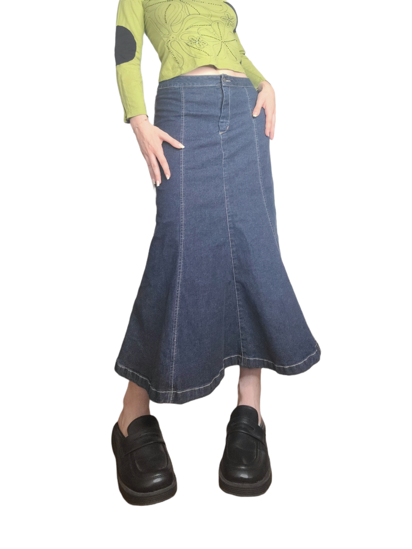 Jupe longue maxi skirt jean vintage 90s bohem grunge fairygrunge earthystones hippie