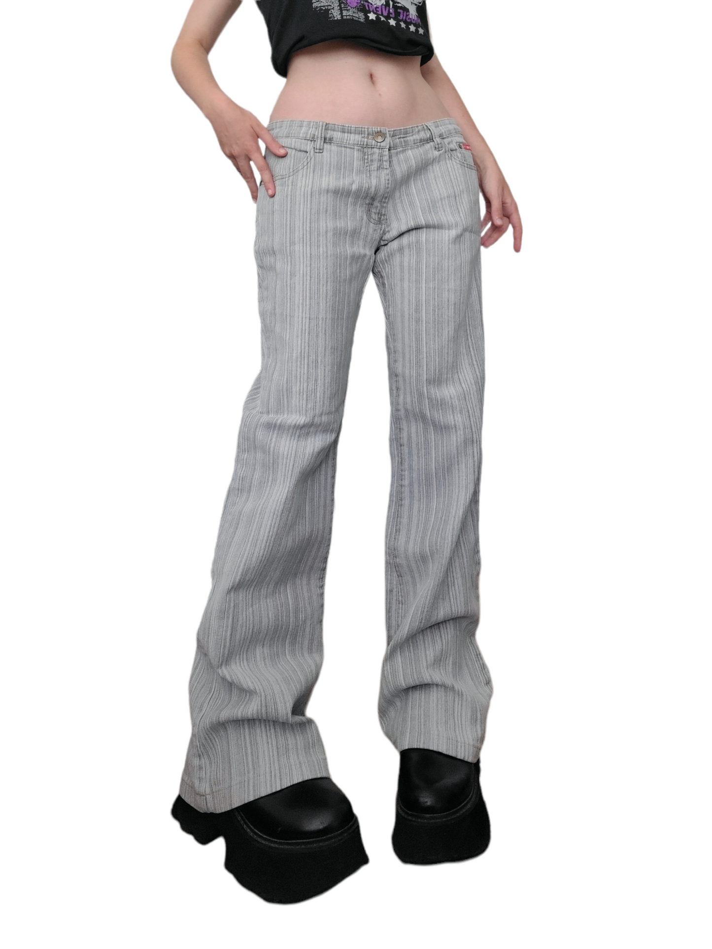 Jean y2k printed rayures vintage pattes deph flared