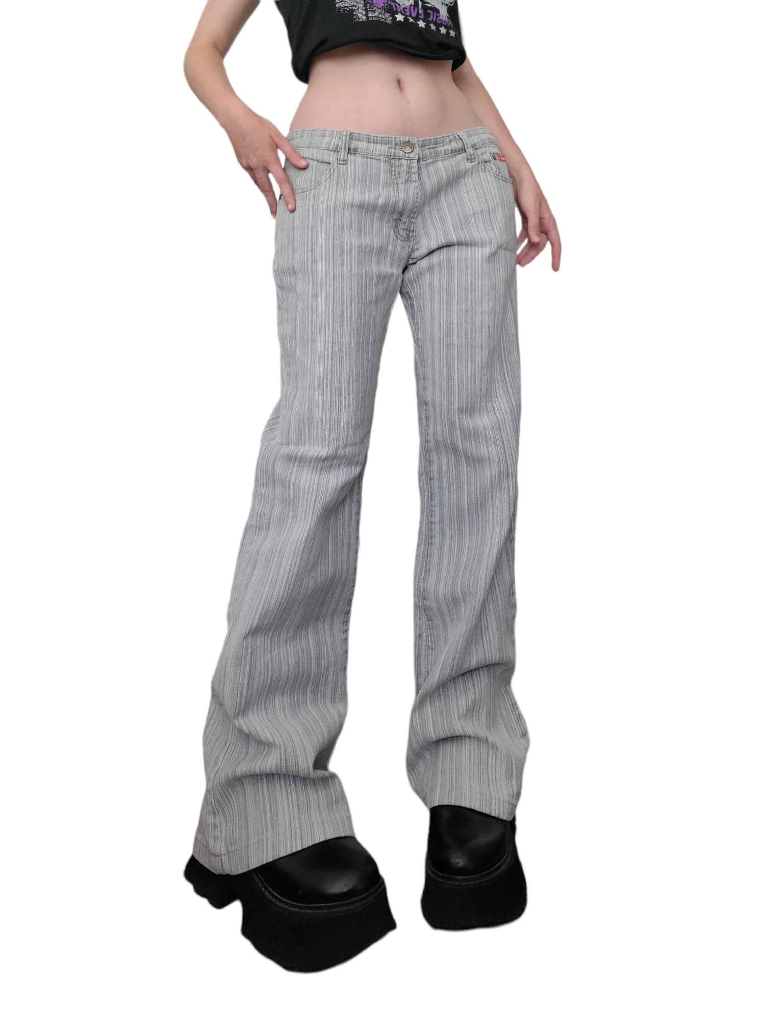 Jean y2k printed rayures vintage pattes deph flared