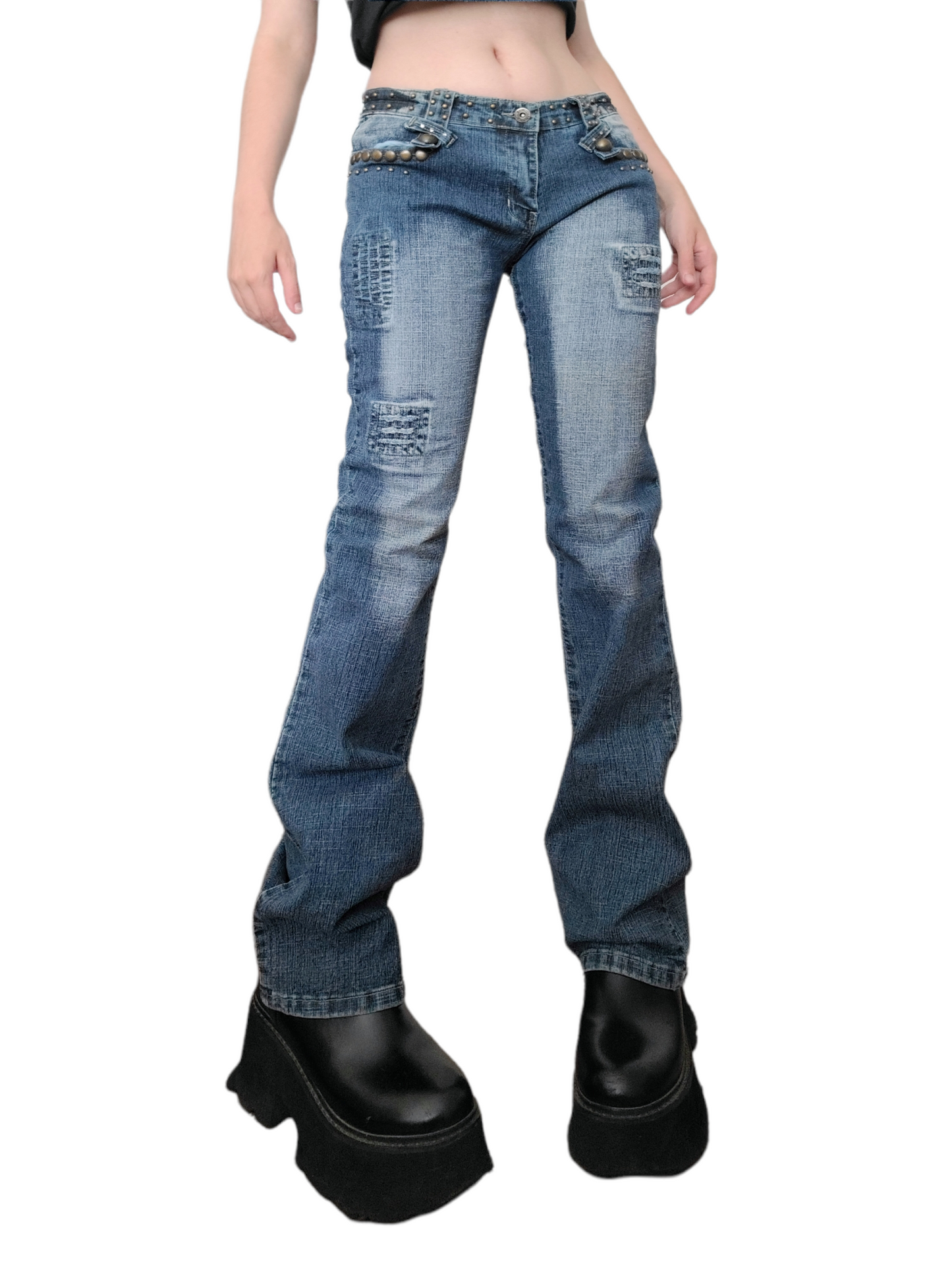 Jean delavé vintage grunge y2k clouté emo punk