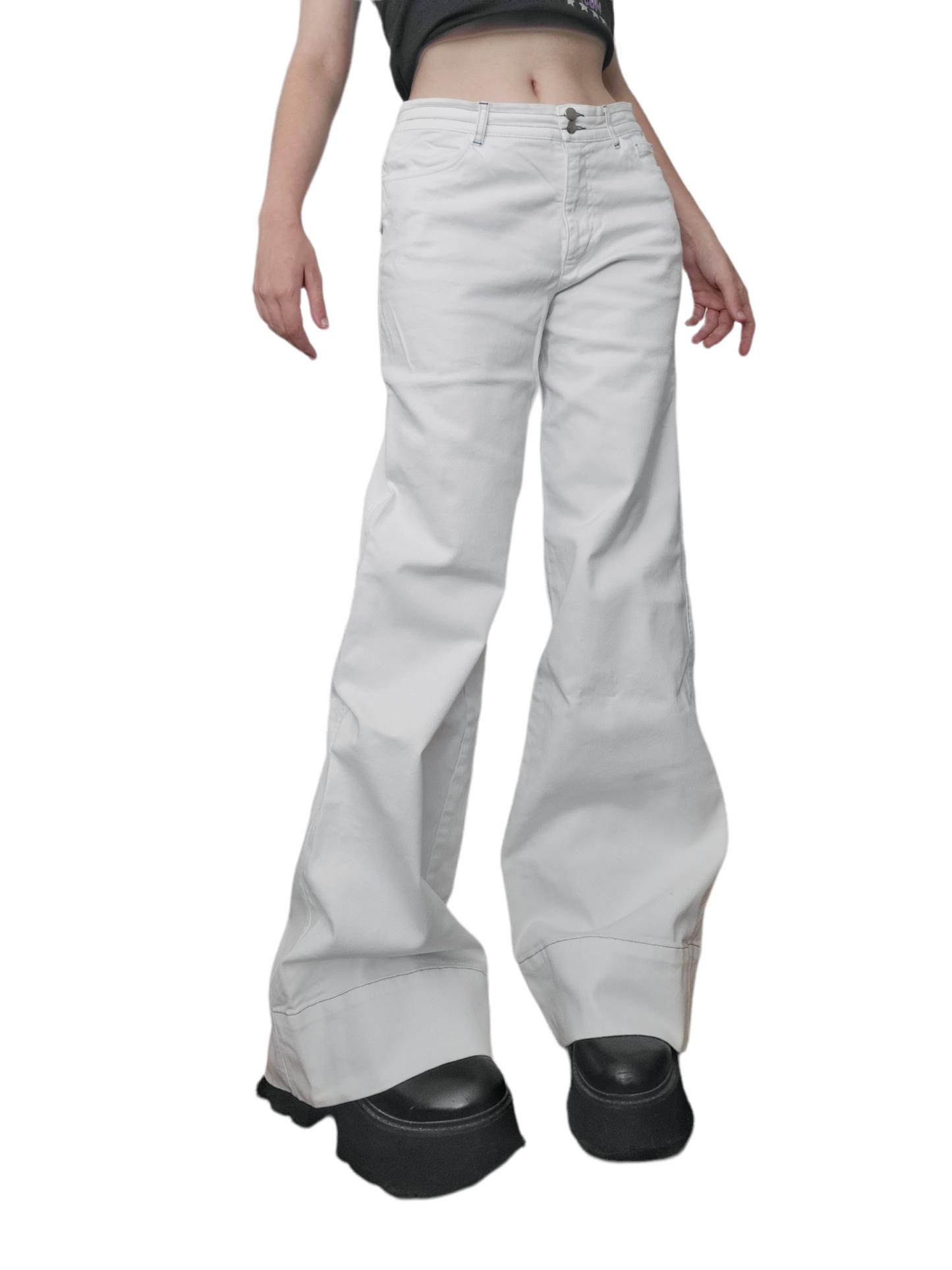 Jean flared jean y2k oversize vintage blanc cyber pattes deph