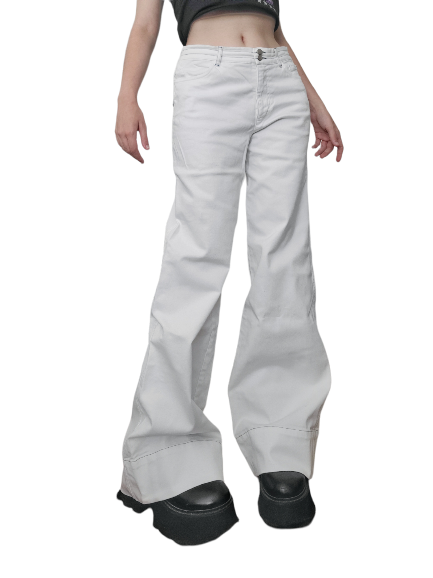 Jean flared jean y2k oversize vintage blanc cyber pattes deph