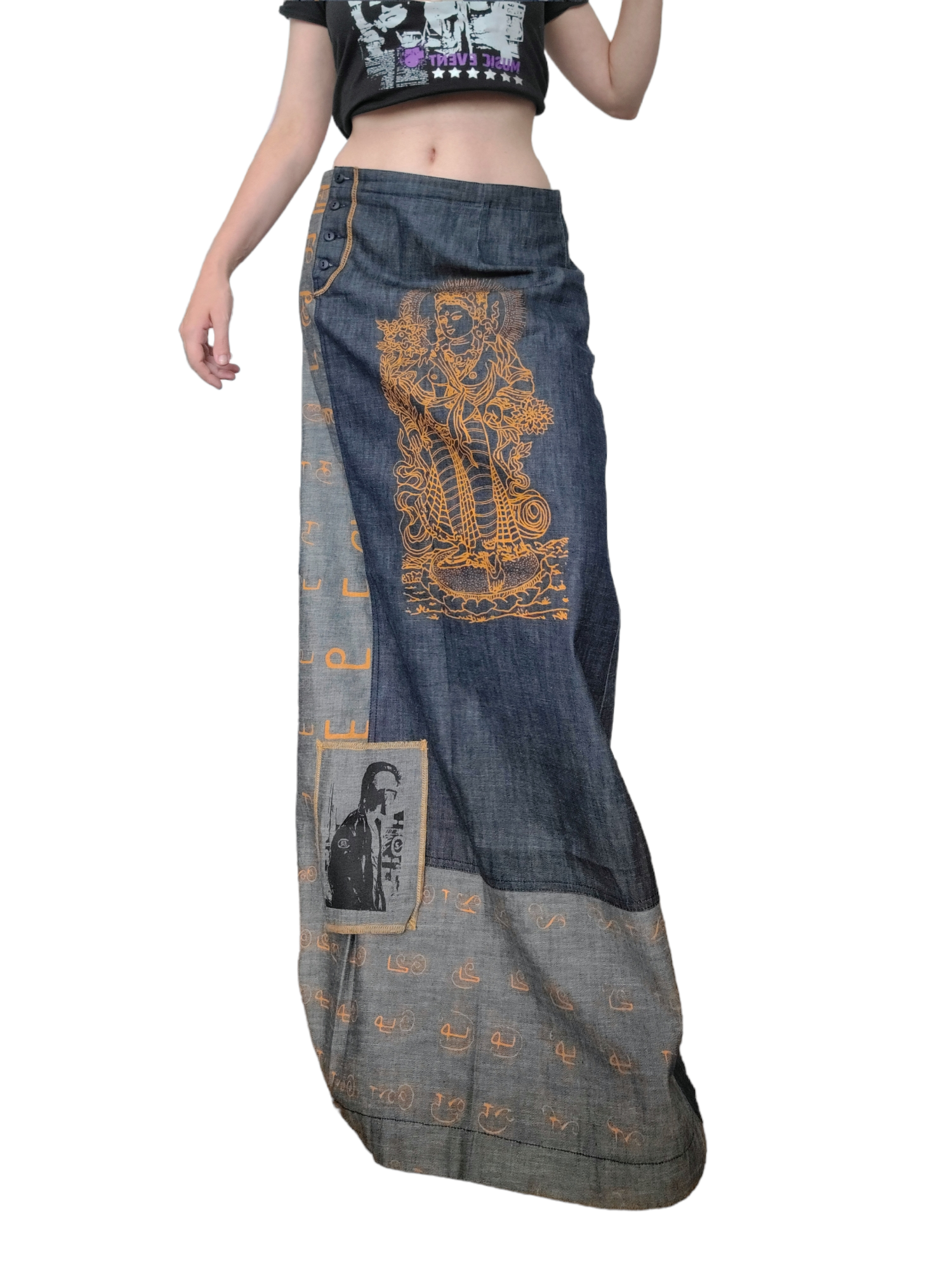 Maxi skirt jupe longue bohem cyber y2k 2000s printed harajuku patchwork