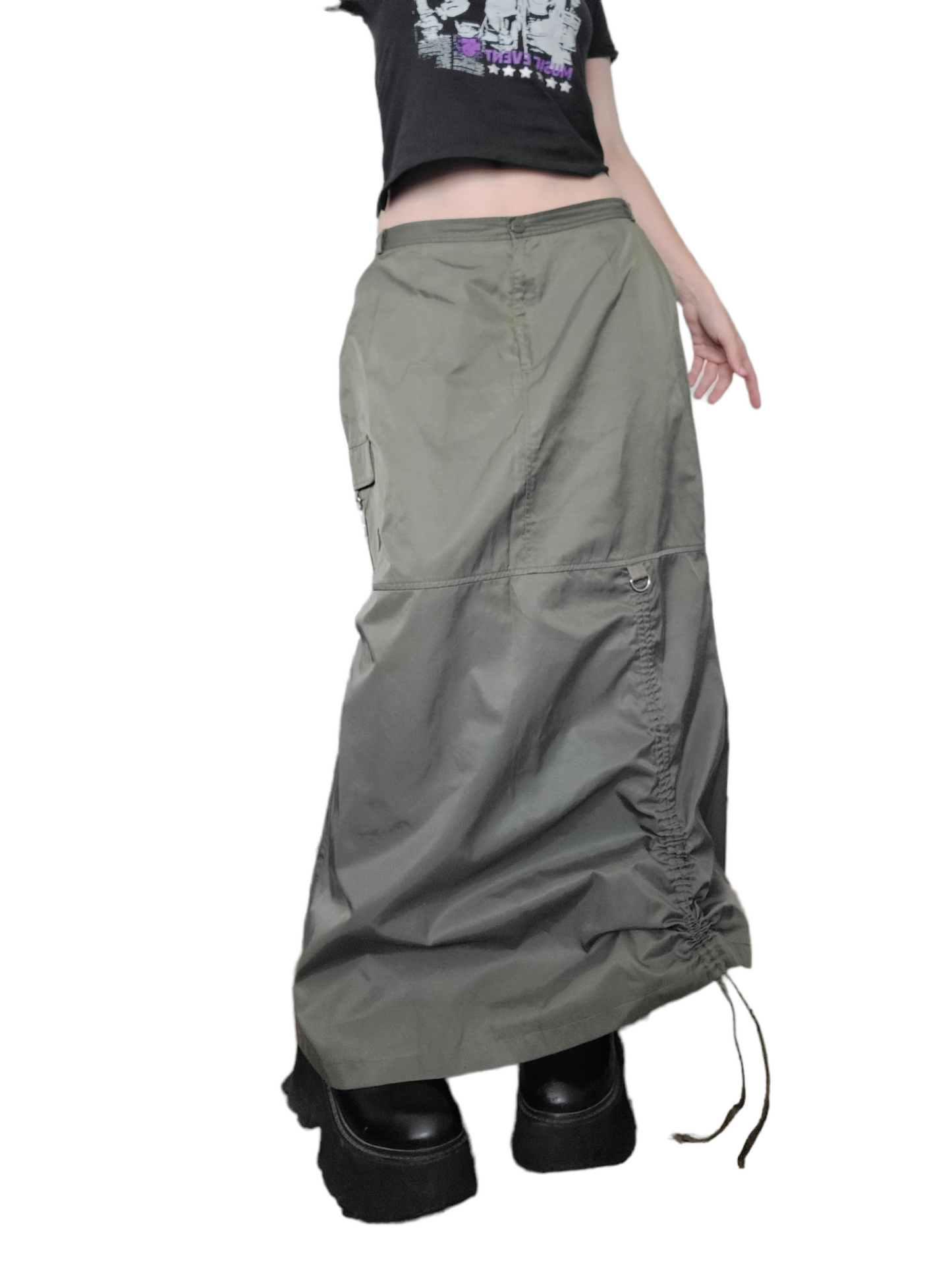 Jupe longue parachute maxi skirt cargo kaki gorpcore techwear