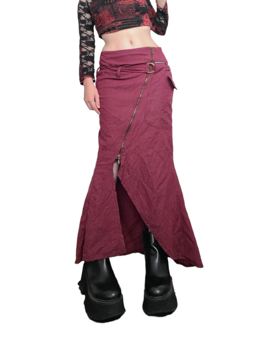 Maxi skirt vintage y2k jupe longue bohem harajuku cyber bordeau subversive basics asymetric techwear