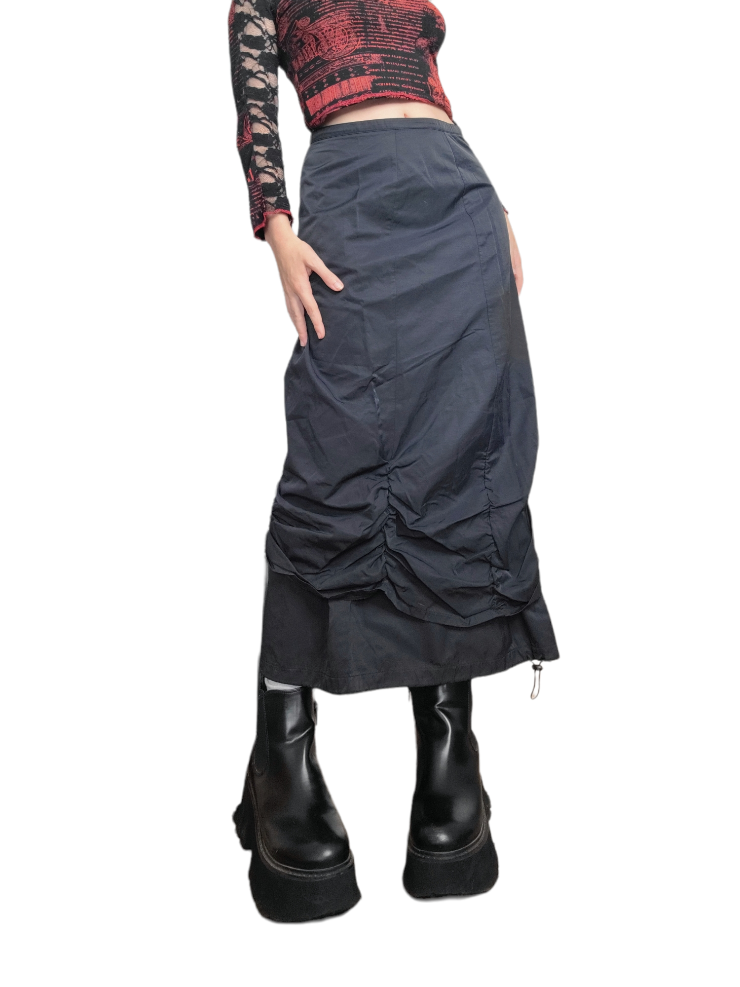 Maxi skirt parachute noire techwear vintage y2k cyber rave futuristic