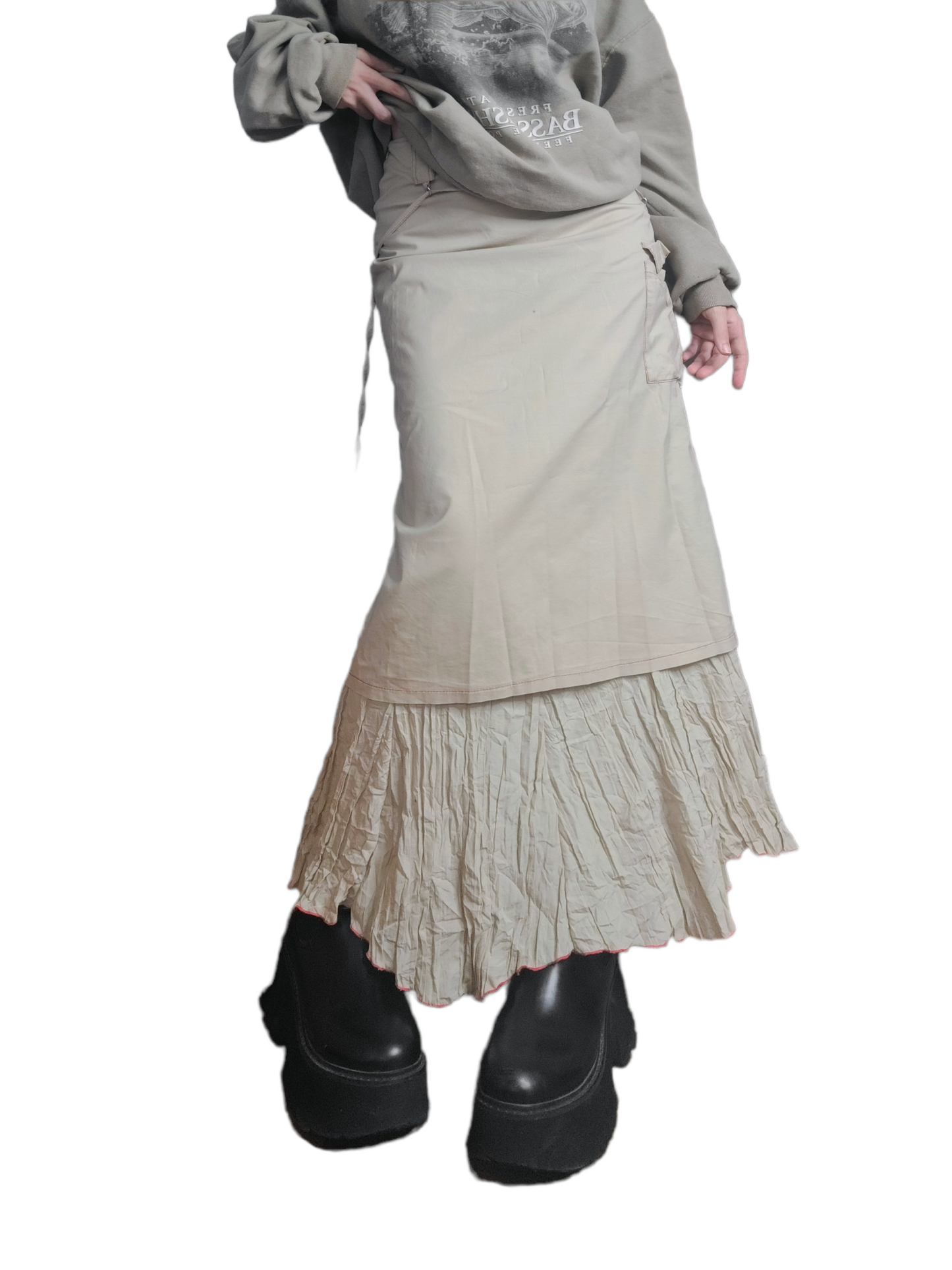 Maxi skirt harajuku gorpcore vintage creme subversive style techwear
