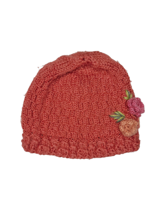 Bonnet mailles harajuku kawaii cute rose orange vintage y2k broderies fleurs