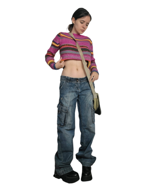 Cargo jean baggy 90s skater grunge multipoches roxy vintage