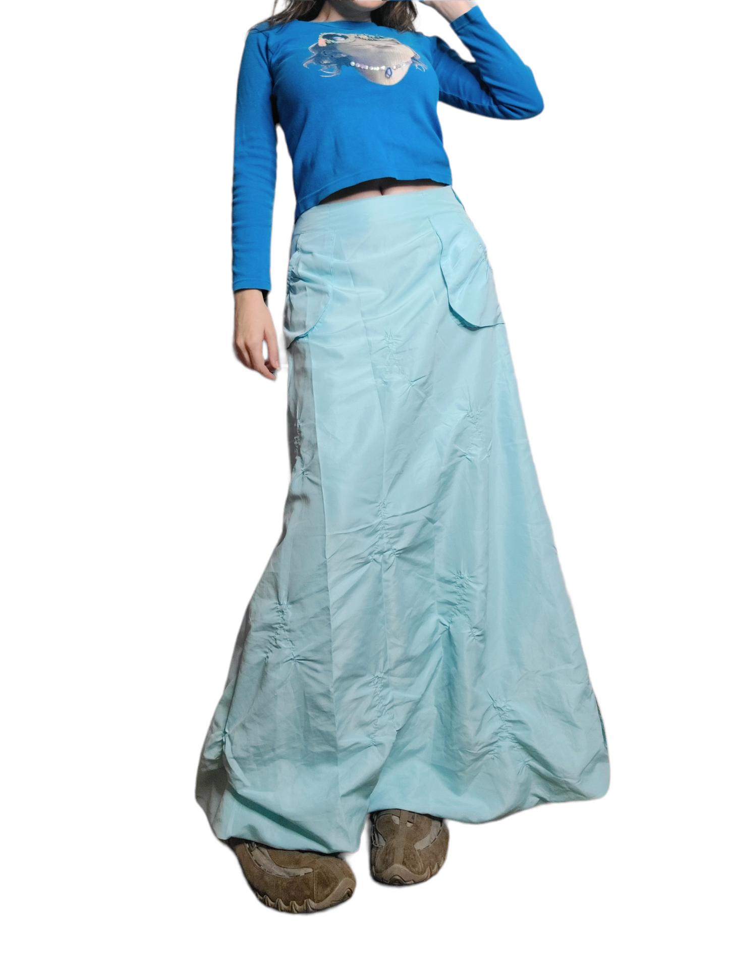 Long blue techwear skirt