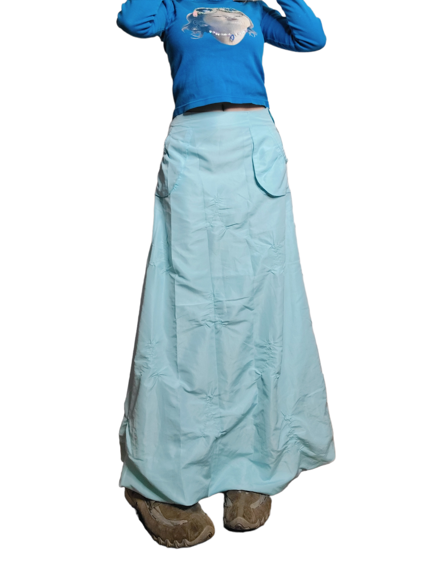 Maxi skirt vintage y2k cyber futuristic techwear jupe longue 2000s froncee bleu pastel fairycore fairygrunge