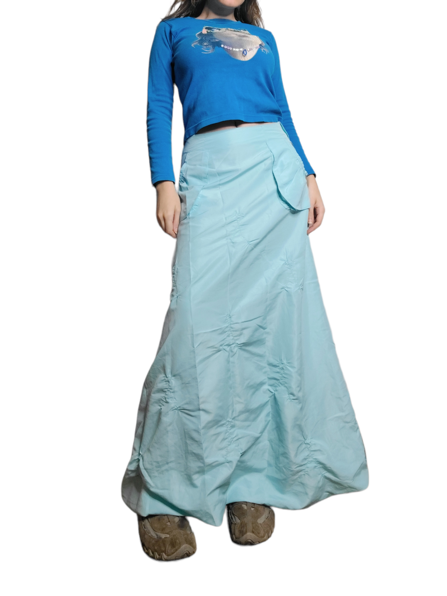 Long blue techwear skirt