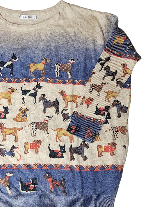 Vintage preppy sweater, dog patterns