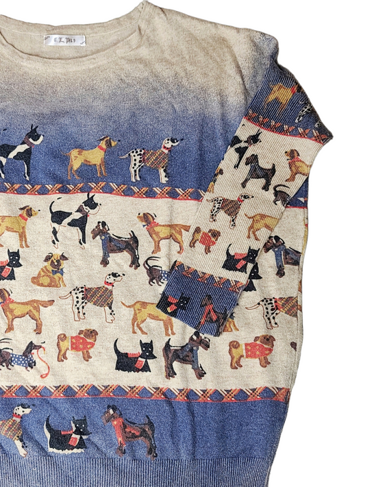 Pull vintage preppy, motifs chiens