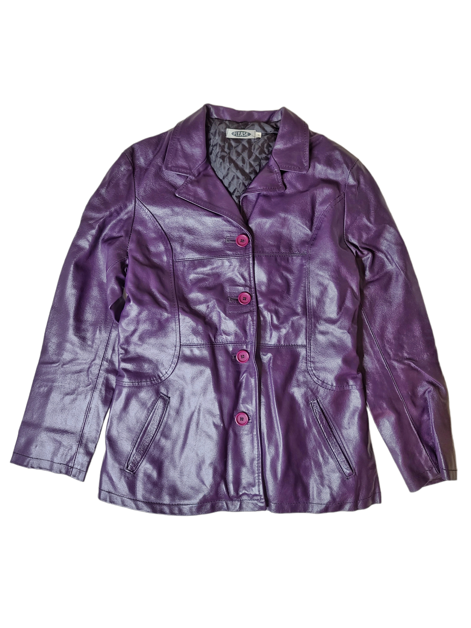 Veste vintage 70s rose violette similicuir vegan viscose cintree pastel fancy seventies