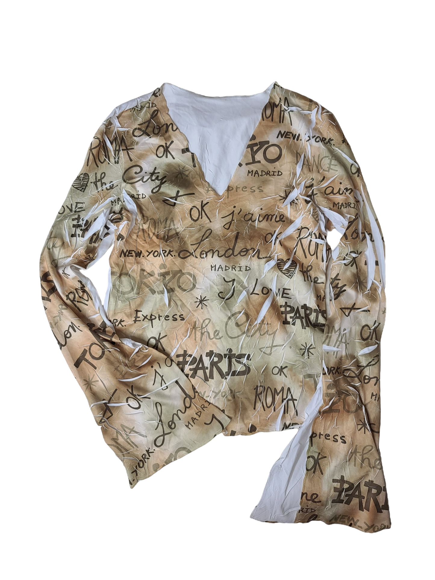 Top archive fashion post apo dystopian destroy punk subversive basics printed dystopian kaki text