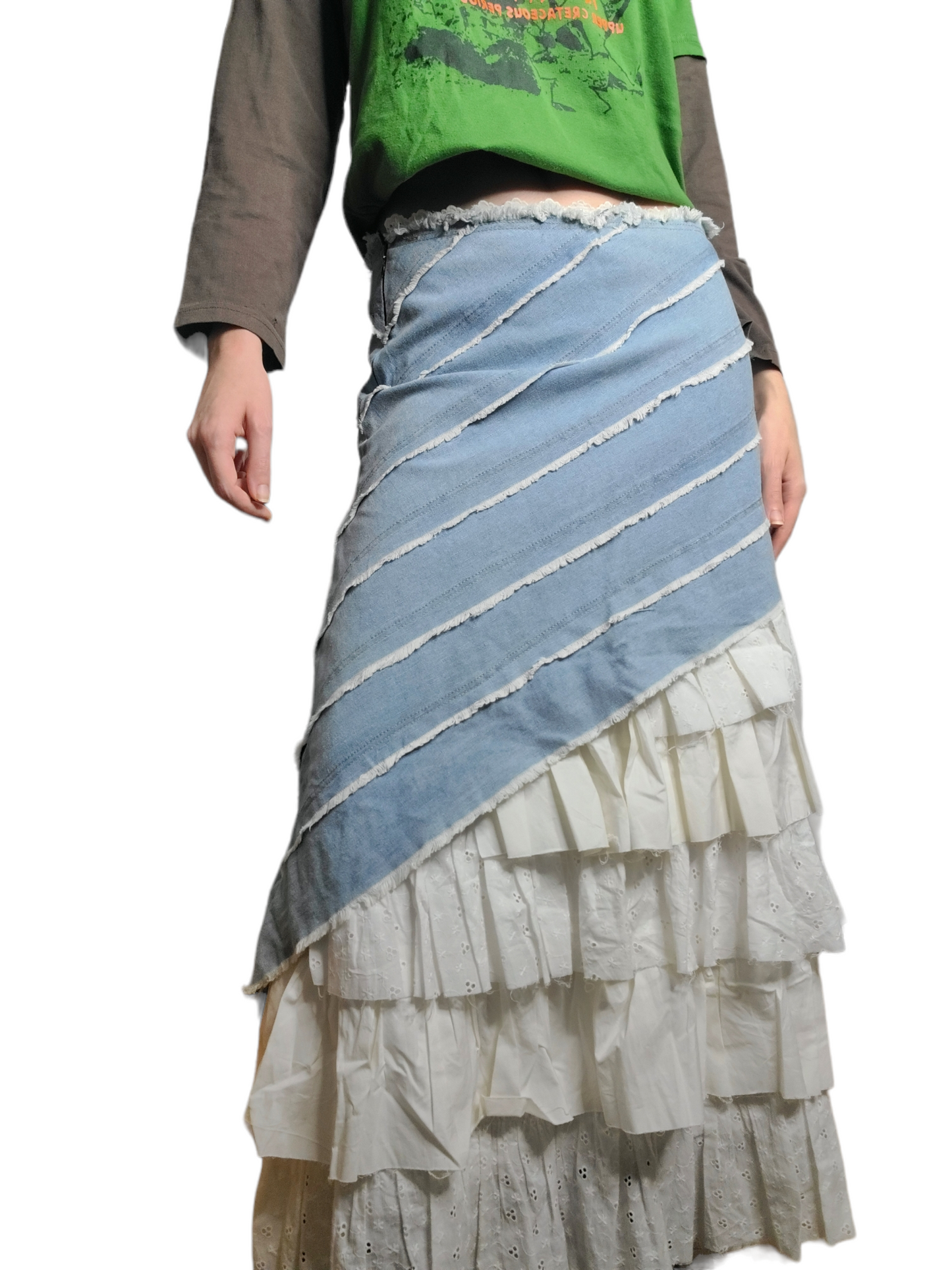 Long harajuku denim ruffle skirt