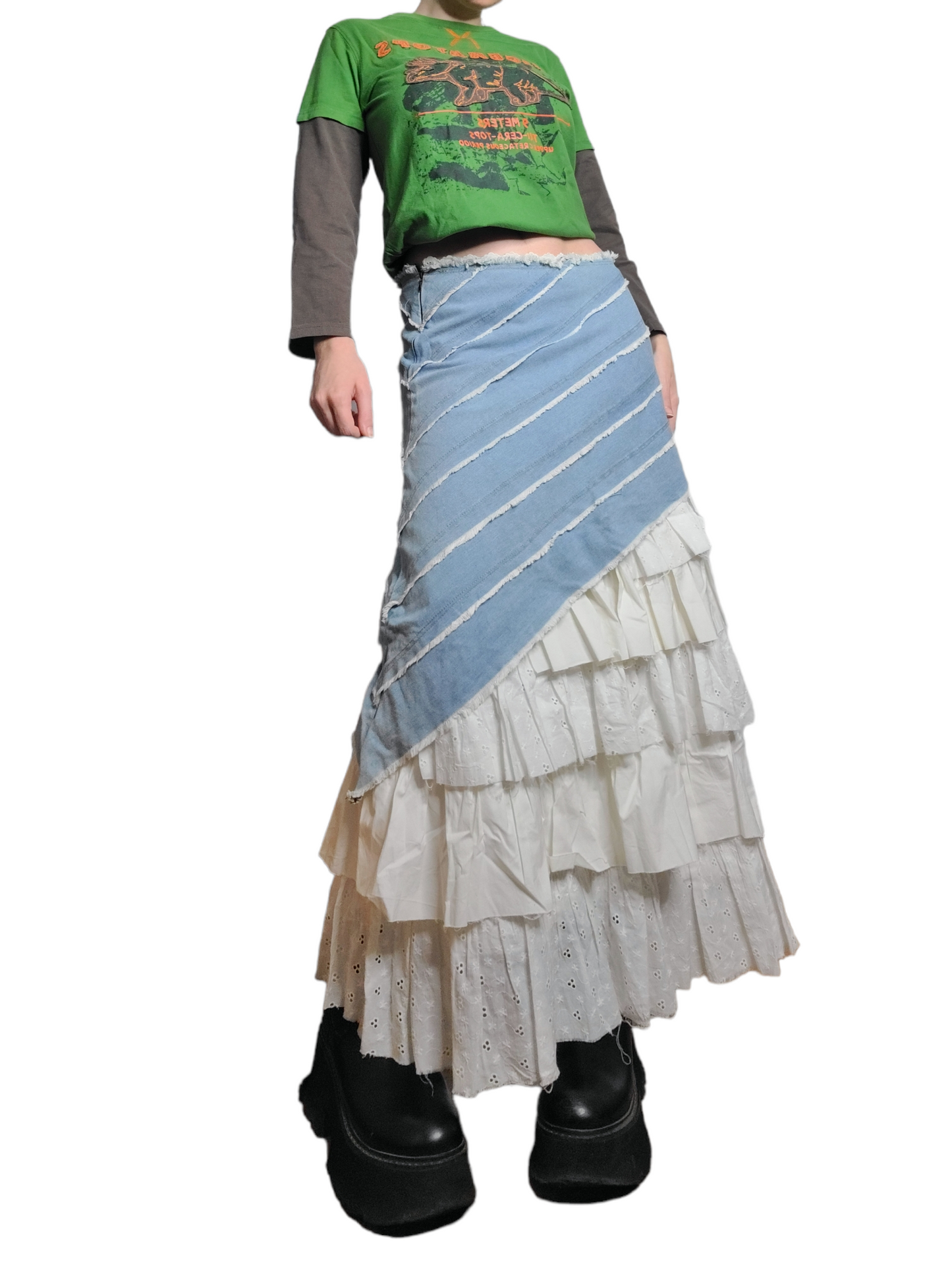 Long harajuku denim ruffle skirt