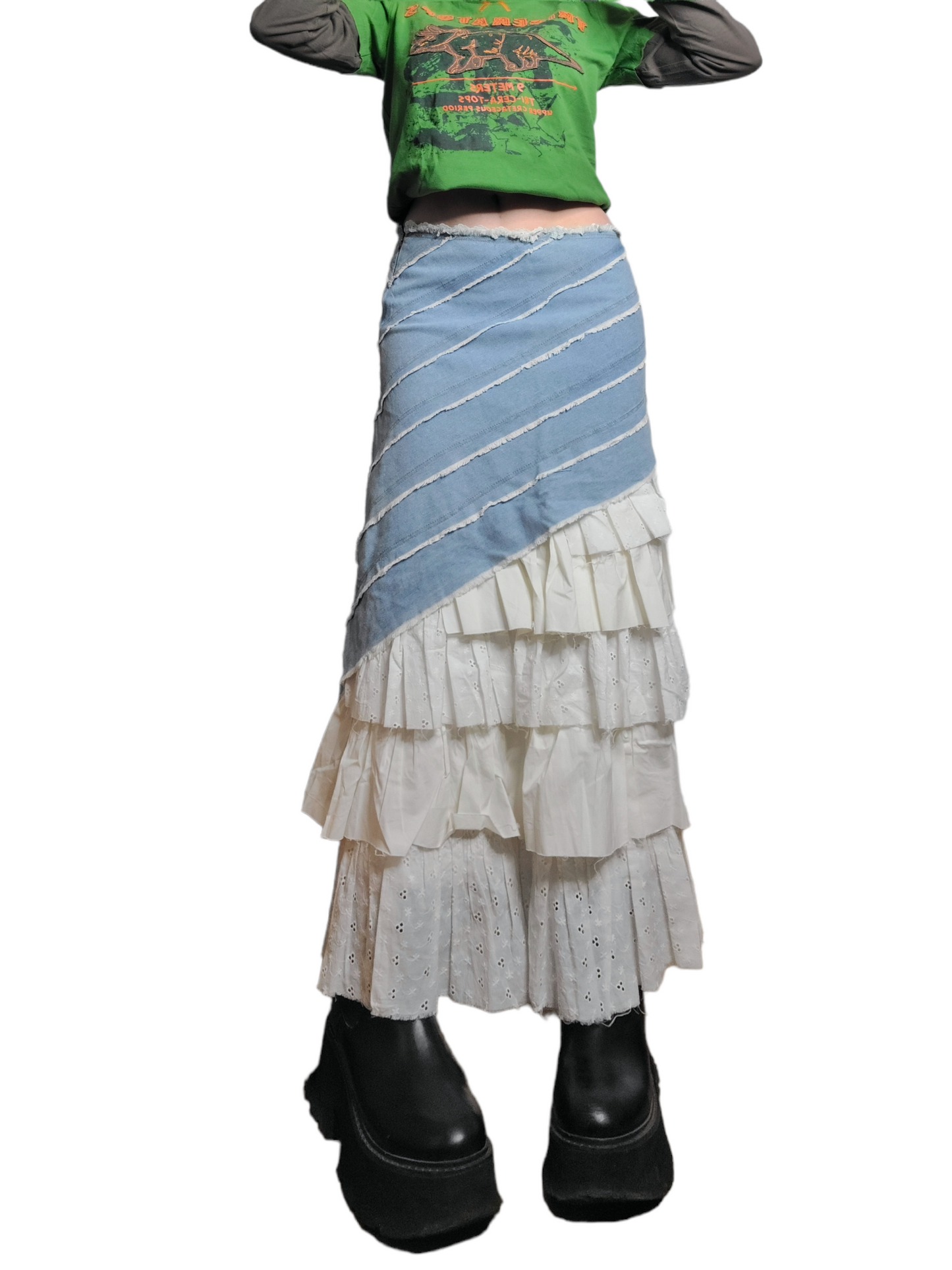 Long harajuku denim ruffle skirt