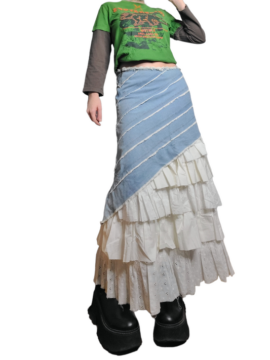 Long harajuku denim ruffle skirt