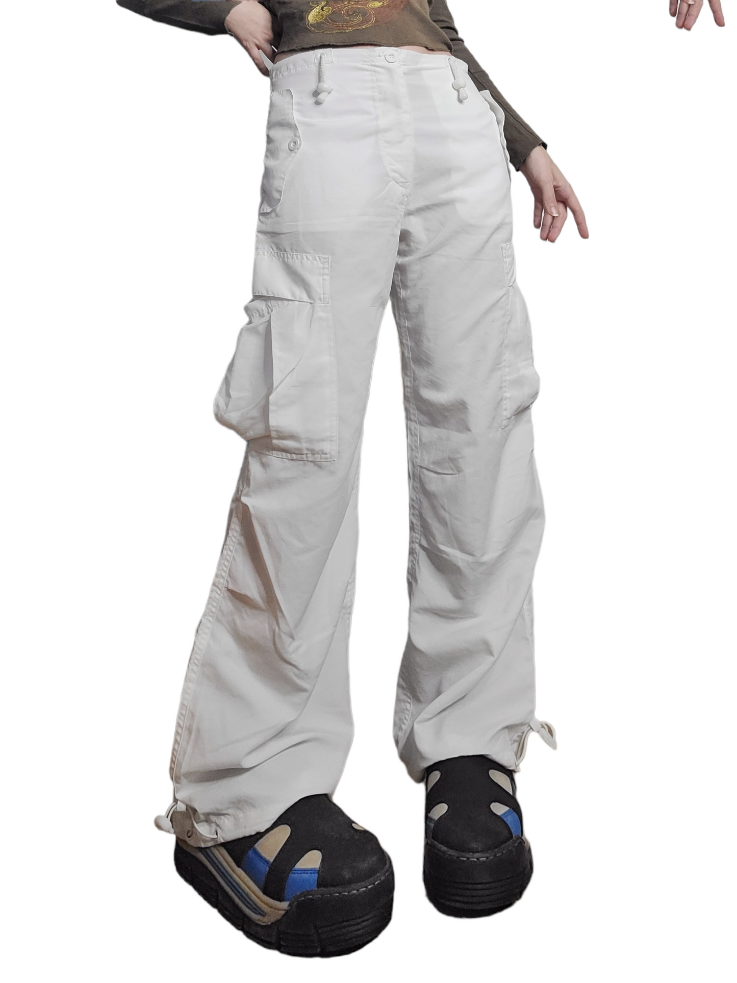 Parachute cargo blanc gorpcore techwear mutipoches ufo 90s rave skater utility sportwear