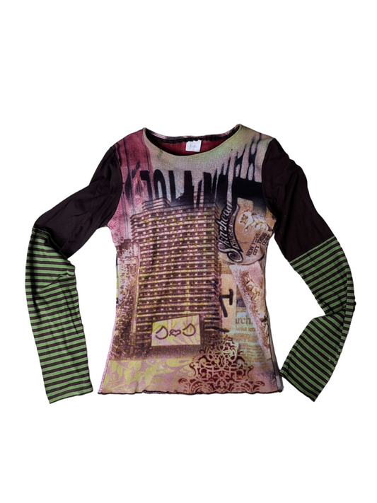 Mesh top rave futuristic style cybery2k archive dystopian printed made in france