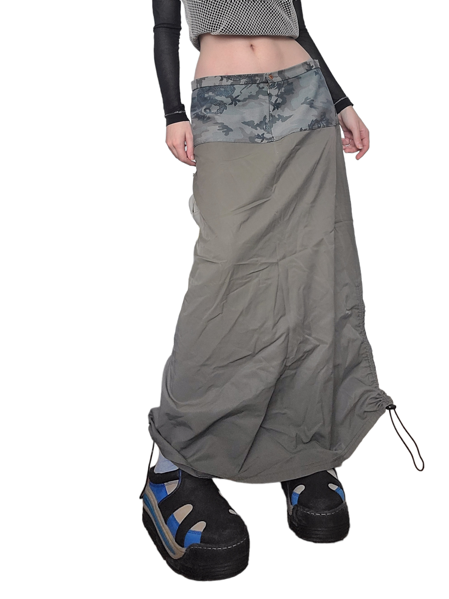 Maxi skirt parachute kaki 90s skater streetwear gorpcore skater made in france paris military