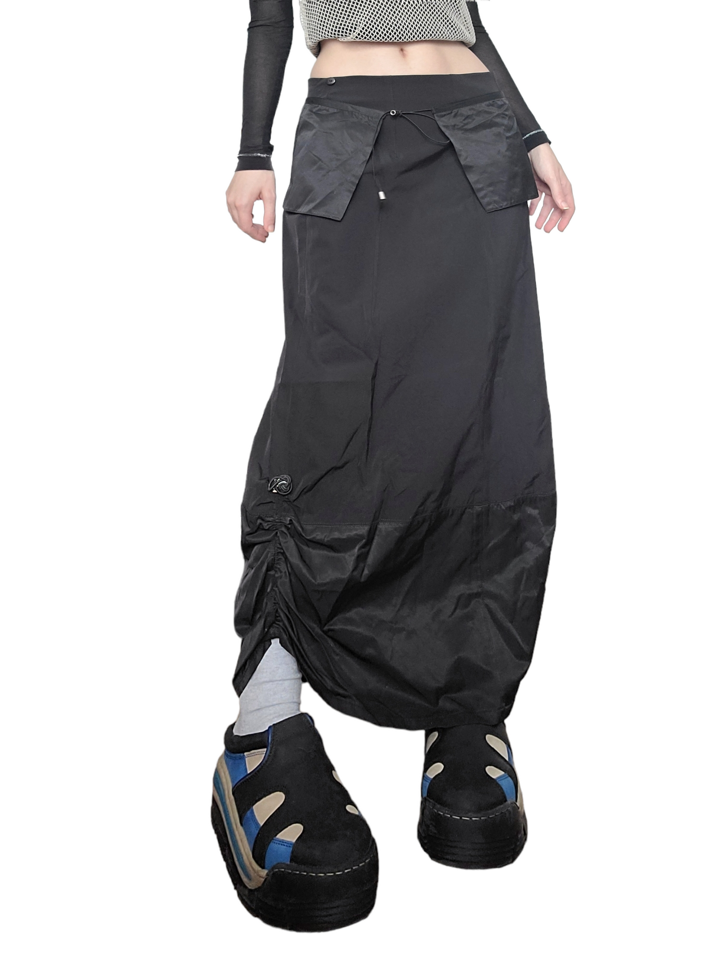 Maxi skirt parachute noire dystopian
