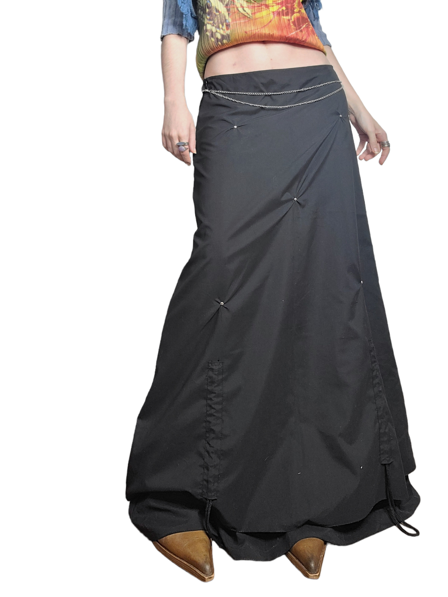Maxi skirt vintage y2k cyber futuristic techwear jupe longue 2000s froncee noire fairycore fairygrunge punk cyberpunk emo gothic 