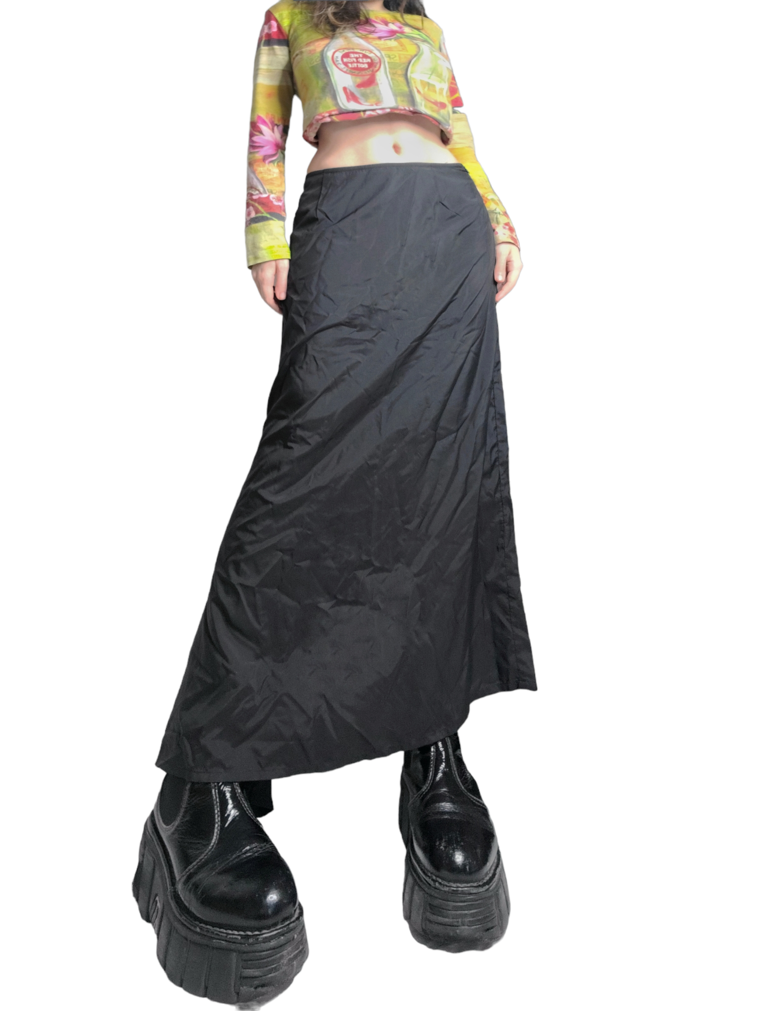 Maxi skirt harajuku gorpcore vintage noire subversive style cybery2k cop copine asymetric